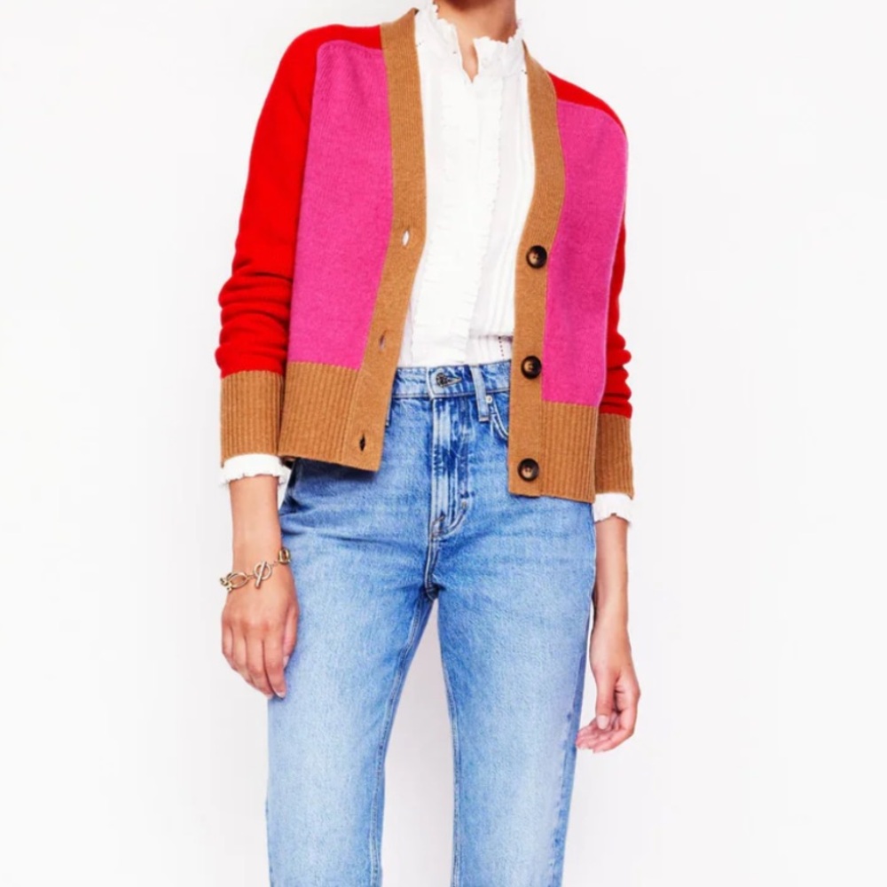 Boden Red and Pink V-Neck Sweater